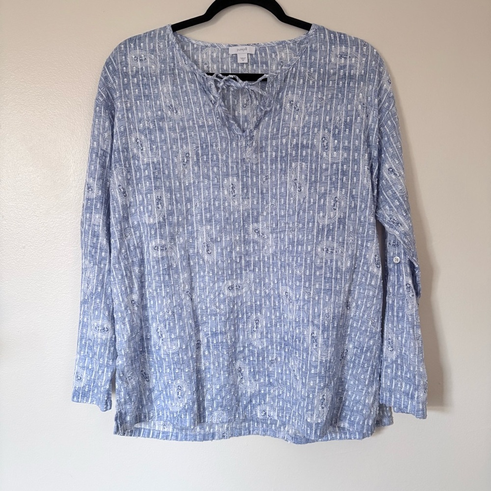 Pure Jill Blue Cotton Paisley Blouse Size XS